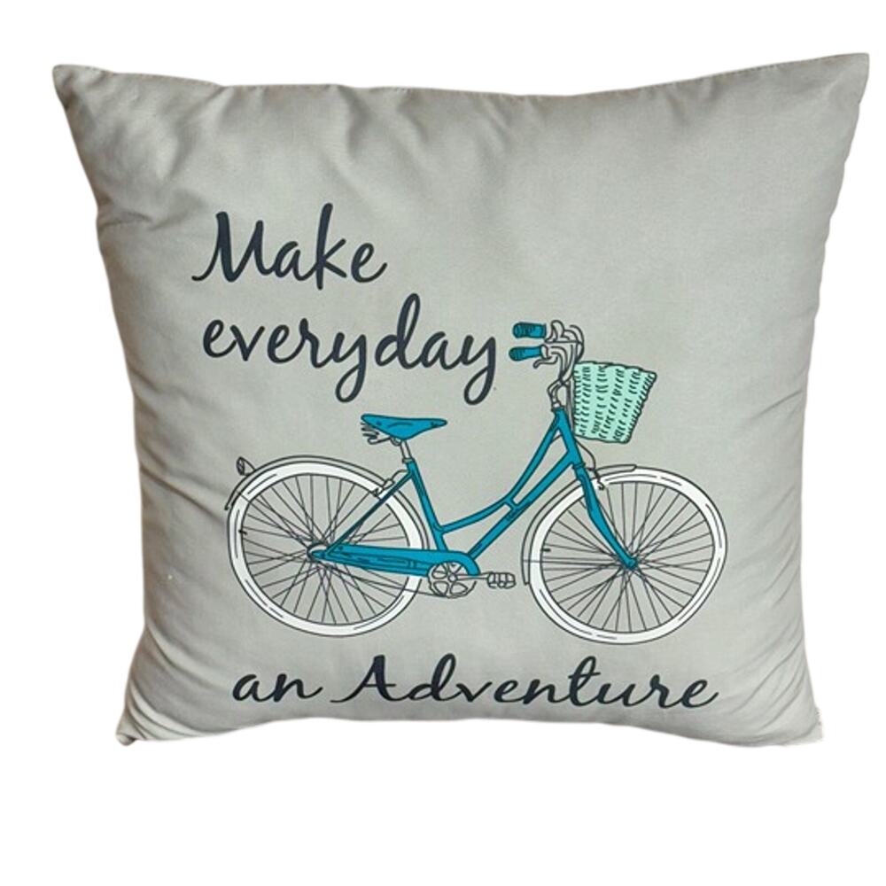 Home Decor Accent Throw Pillow "Make Everyday An Adventure" w/ Retro Bike - Grey